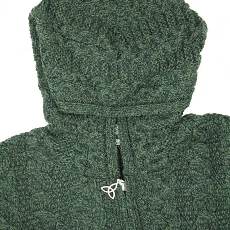 100% Merino Wool Hooded Coat With Double Full Zipper  Green Colour